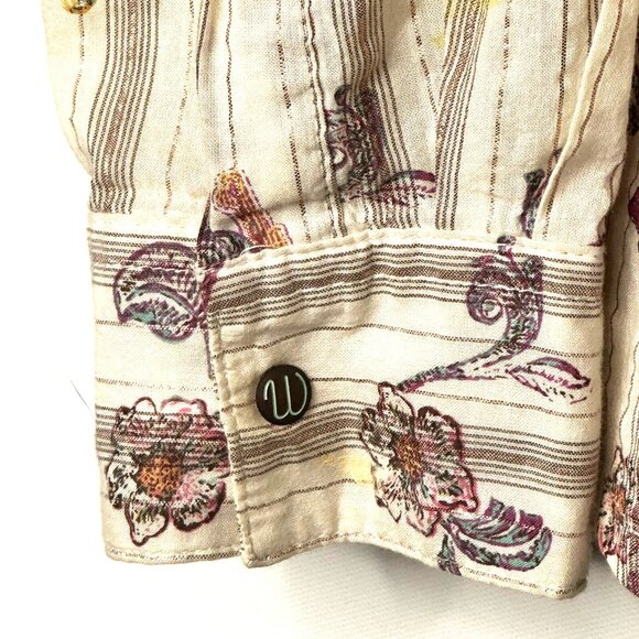 Wrangler Womens Shirt Western Floral Print Snap Cotton Gold Stripe Vintage XL - Picture 7 of 15